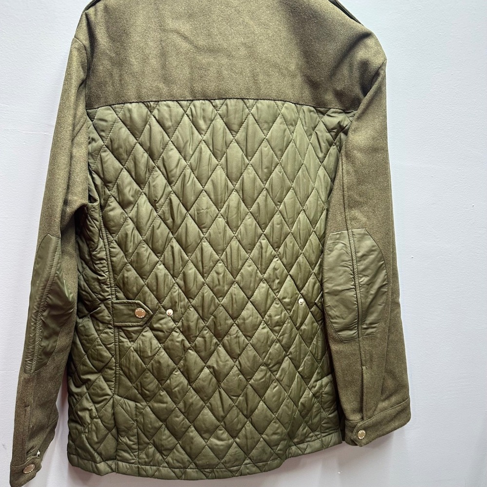 Orvis Quilted Field Jacket Olive Green Suede Trim Fishing Hunting Men L - Picture 9 of 12